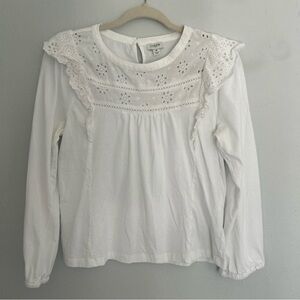 J. Crew White Ruffled Bib Collar Blouse